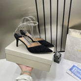 Jimmy Choo Stevie Black Crystal Heels For Women With Original Box And Carry Bag